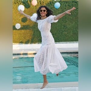 NWOT Veronica Beard Cali White eyelet off the shoulder midi Dress in White Sz 0